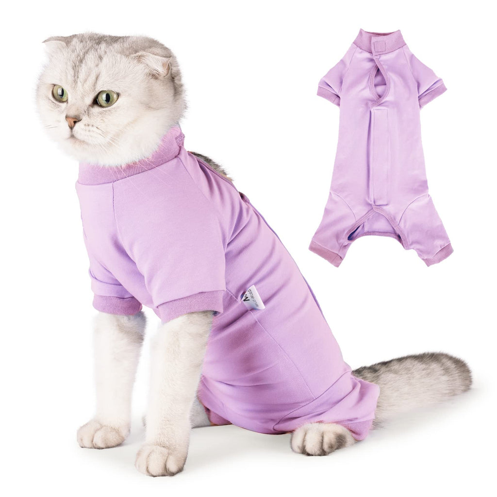 Dotoner Cat Recovery Suit After Surgery for Female Male Pet Surgical Pajamas Long Sleeve Prevent Shedding Recovery Snugly Suit&E Collar Alternative Onsies for Cats XS Purple