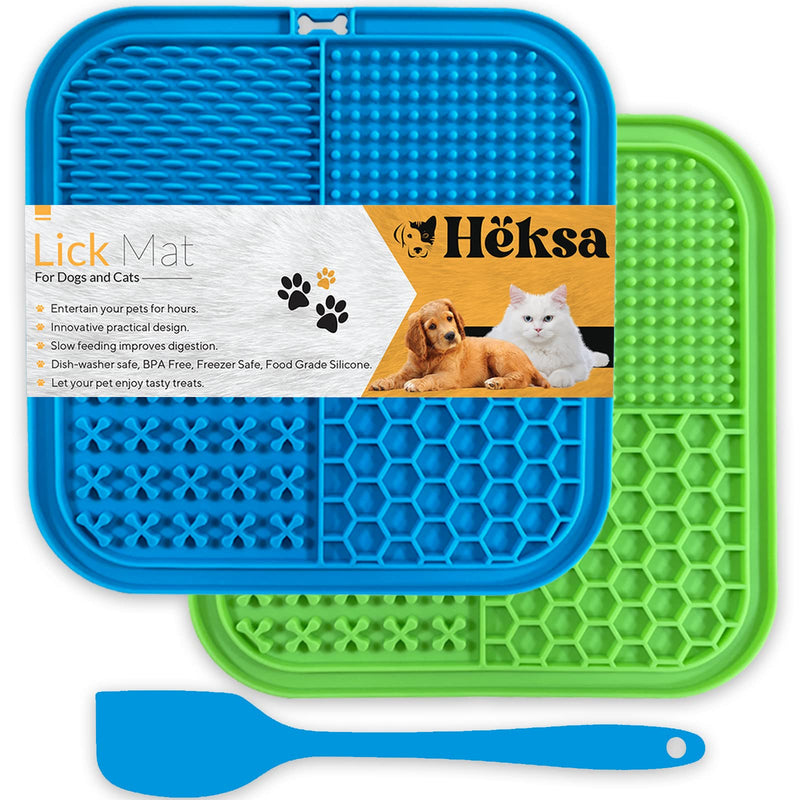 Heksa Lick Mat for Dogs & Cats 2-Pack Slow Feeder & Non-Slip Lick Mats with Spatula for Anxiety Relief. Food-Grade, Dishwasher, Freezer & Oven Safe Dog Lick Mat - PawsPlanet Australia