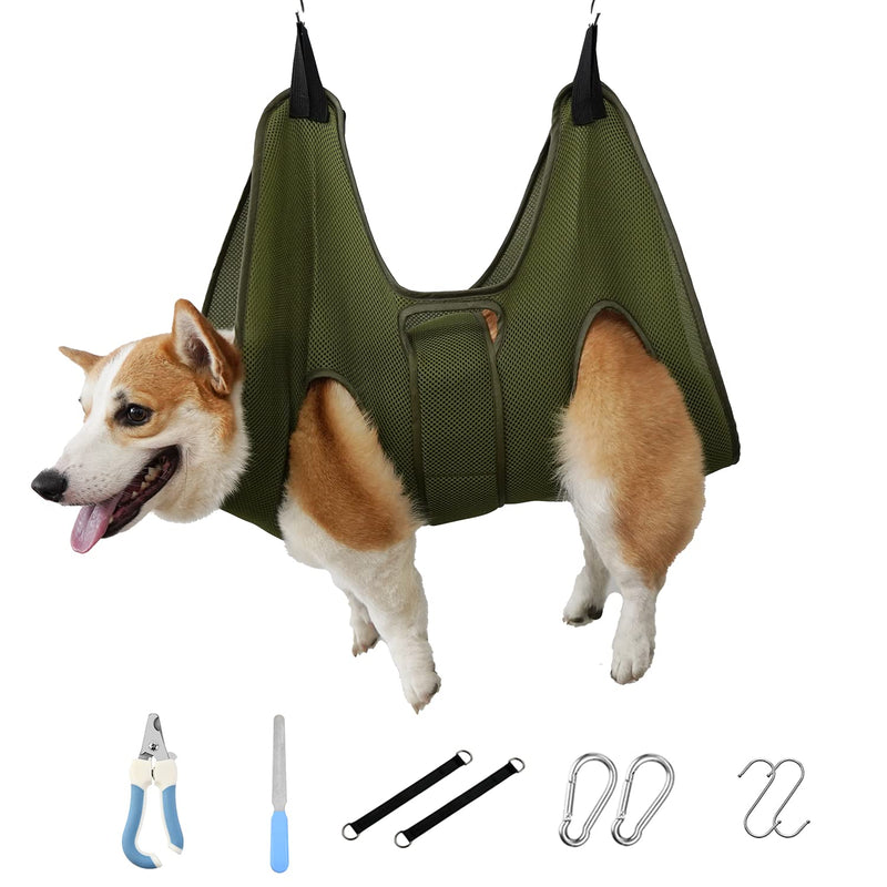 Mklhgty Dog Grooming Hammock for Trimming Nails and Ear/Eye Care, Sling for Grooming with Nail Clipperse Medium Green