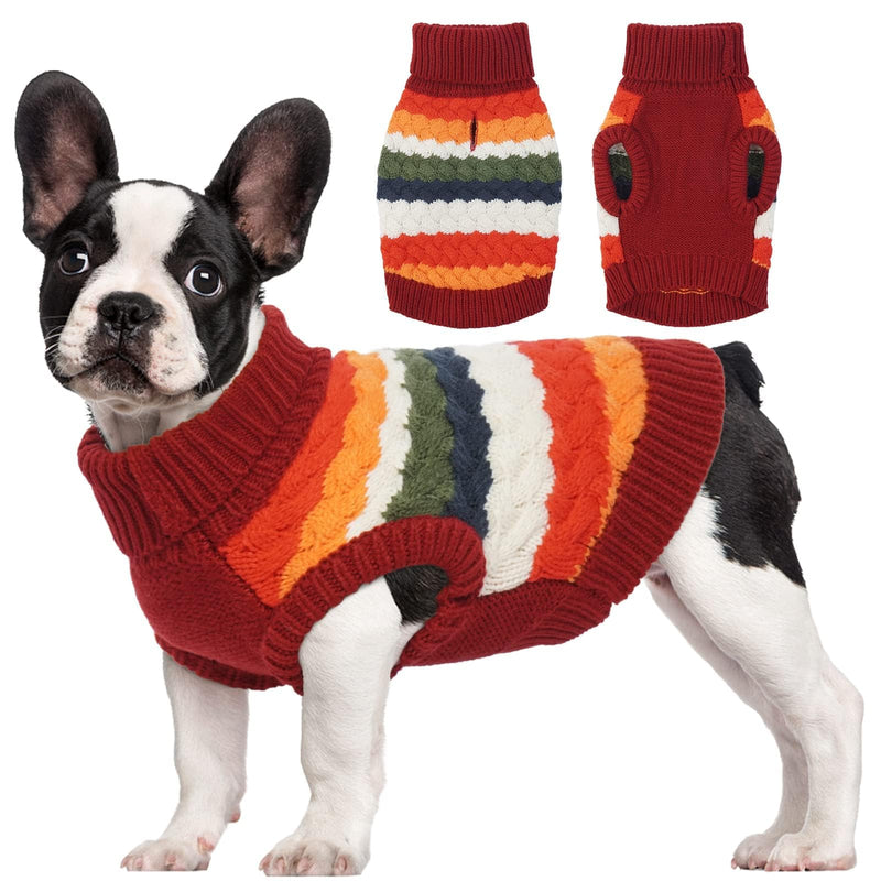 Kuoser Dog Sweater, Warm Dog Sweaters for Small Dogs Pet Christmas Clothing, Classic Cable Knitwear Cold Weather Thermal Pullover for Pug Dachshund Yorkie, Soft Puppy Turtleneck Sweatshirt, Red S Small (Chest: 13.7''; Weight: 6 - 9LB) - PawsPlanet Australia