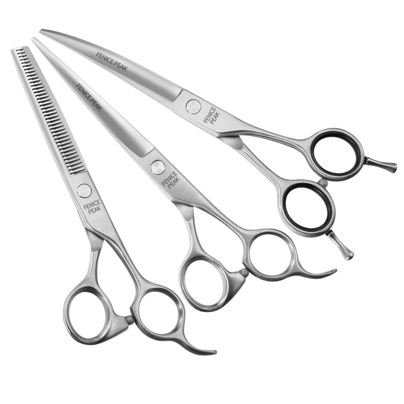 Fenice Peak 3pcs Dog Grooming Scissors Set Straight Thinning Curved Shears Stainless Steel Shears for Pet Grooming Sharp and Durable with Case Suitable for home users and Professional Groomer 6.5‘’thin+8.0‘’cut+7.5‘’curved - PawsPlanet Australia