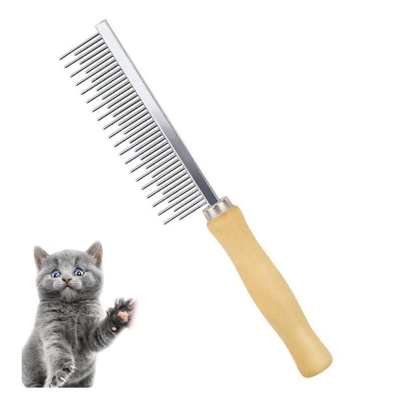 Dog Cat Grooming Comb with Wooden Handle Stainless Steel Teeth, Pet Grooming Supplies Accessories for Hairy Pets (Dual Teeth) Dual Teeth