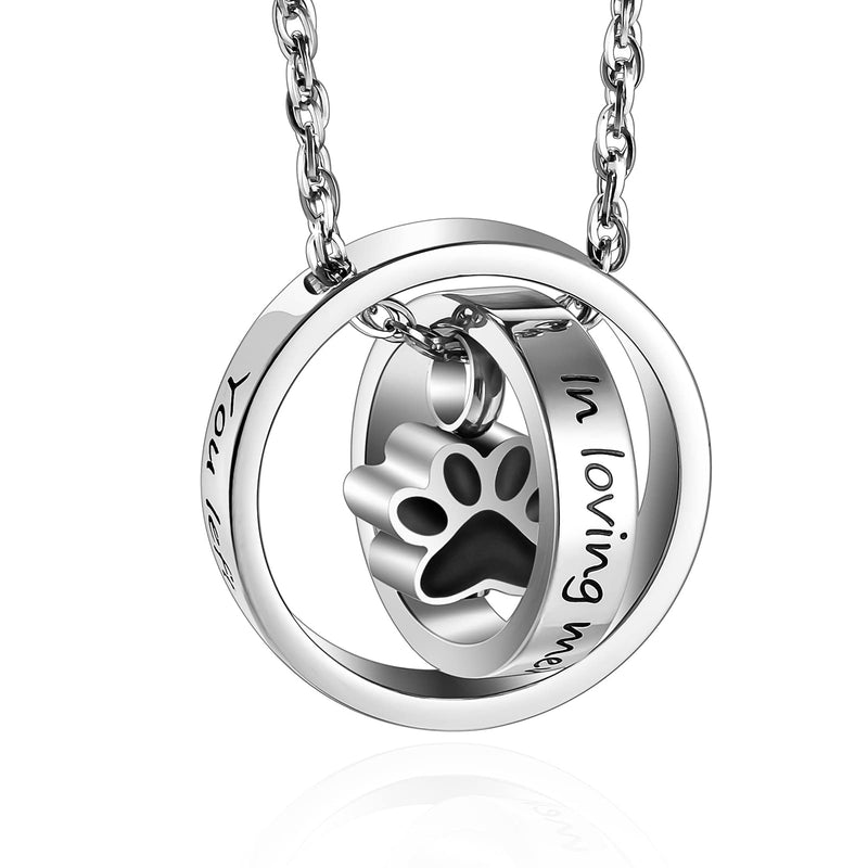 Paw Print Urn Necklace for Dog Ashes Stainless Steel Cat Ashes Necklace - You Left Paw Prints on My Heart Silver