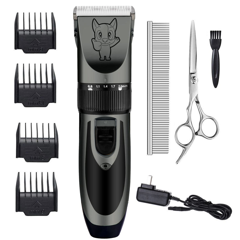Dog Grooming Kit Clippers, Low Noise, Electric Quiet, Rechargeable, Cordless, Pet Hair Thick Coats Clippers Trimmers Set, Suitable for Dogs, Cats, and Other Pets(Grey) Grey - PawsPlanet Australia