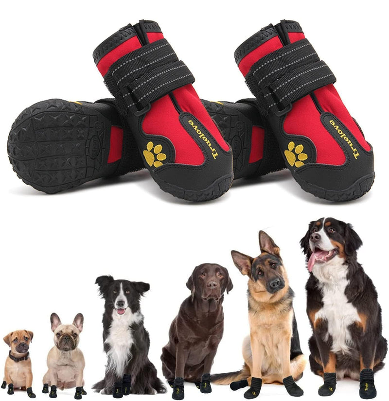 Expawlorer Anti-Slip Dog Shoes - Winter Booties with Reflective Strap, Waterproof Rain Boots for Large Dogs, Paw Protectors for Cold/Hot Pavement, Snow Shoes for Outdoor Red Size 6: 2.8"x2.56" (L*W) (Pack of 4) - PawsPlanet Australia