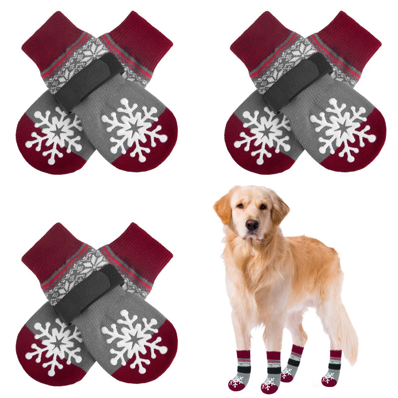 BEAUTYZOO Christmas Winter Anti-Slip Dog Socks with Grips Traction Control for Small Medium Large Dogs, Non Skid Indoor Double Side Pet Paw Protector for Hardwood Floor Wear, Snowflake M M(Pack of 6) Snowflake Red - PawsPlanet Australia