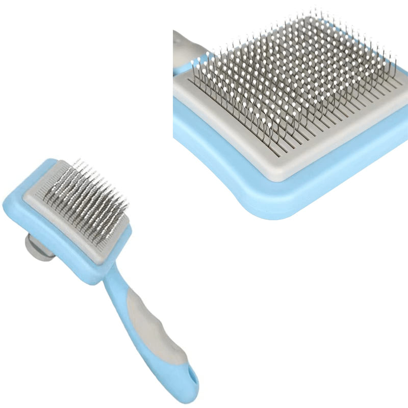 IOO Grooming Brush For Cat And Dog, Self Cleaning Slicker Brushes For Pet， Pet Grooming Brush Can Gently Removes Loose Undercoat, Mats Tangled Hair Slicker Brush for Pet Massage Cleaning (blue) blue - PawsPlanet Australia