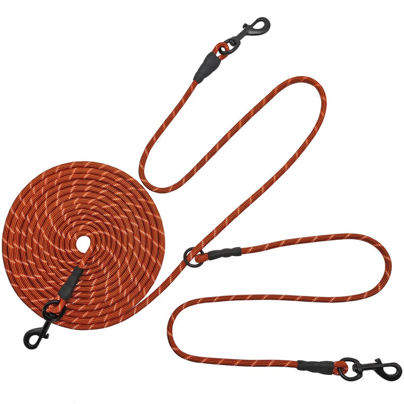 BTINESFUL 12FT 20FT 30FT Reflective Dog Tie Out for 2 Dogs, No Tangle 1/3 Inch Nylon Rope Tether for Two Dogs, Dog Trolley Runner for Yard Outdoor Camping Orange 12 ft x 1/3" - PawsPlanet Australia