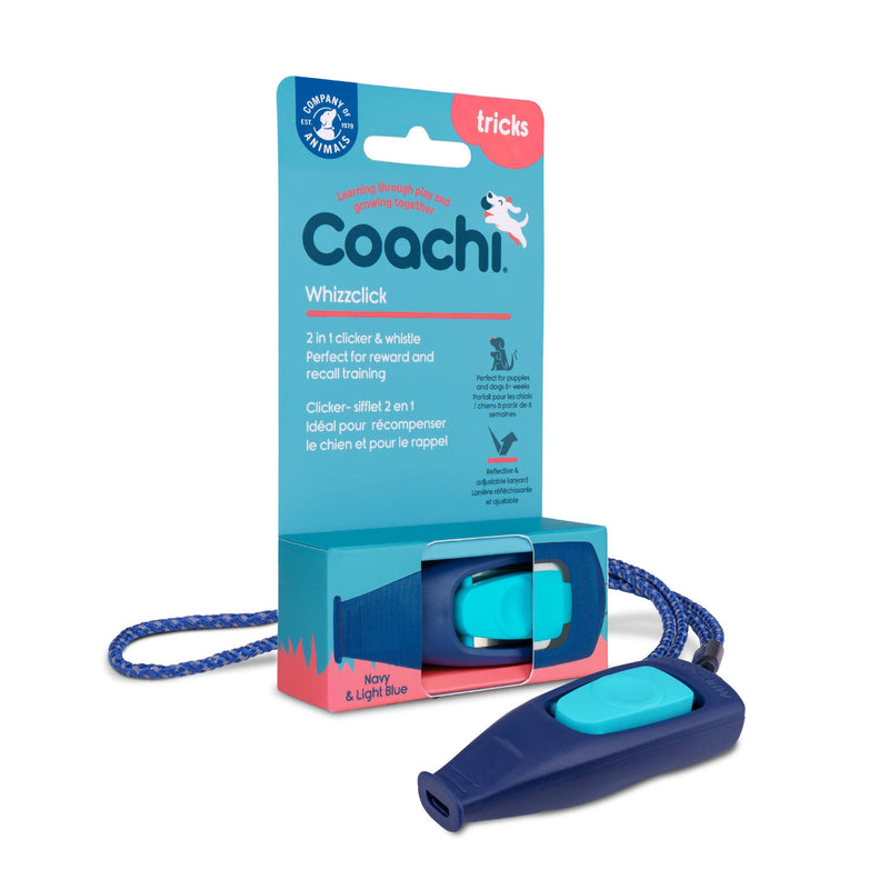 Coachi Whizzclick, 2-in-1 Combined Clicker and Whistle, Dog Training Whistle for Recall and Clicker Training for Rewarding, Adjustable and Reflective Lanyard, Suitable for Dogs and Puppies Navy - PawsPlanet Australia