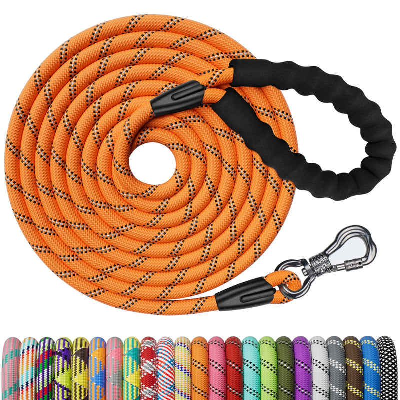 NTR 50FT Dog Long Leash, Rope Leash with Swivel Lockable Hook and Comfortable Padded Handle, Training Lead for Walking, Hunting, Camping, Backyard Small Medium Large Dogs, Orange 50ft*3/8"
