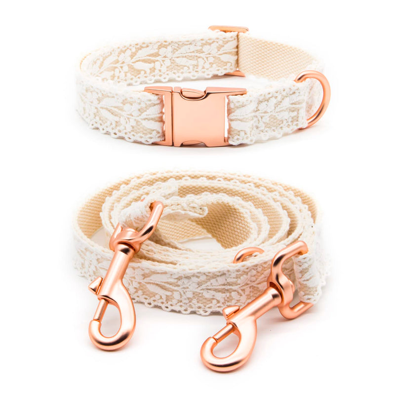 Dog Collar and Leash Set, Cotton Lace Handmade 4-5 FT Adjustable Comfortable Unique Collars and Leashes for Small Medium Large Dogs Small (2-Piece Set, Width: 1 inch) Beige