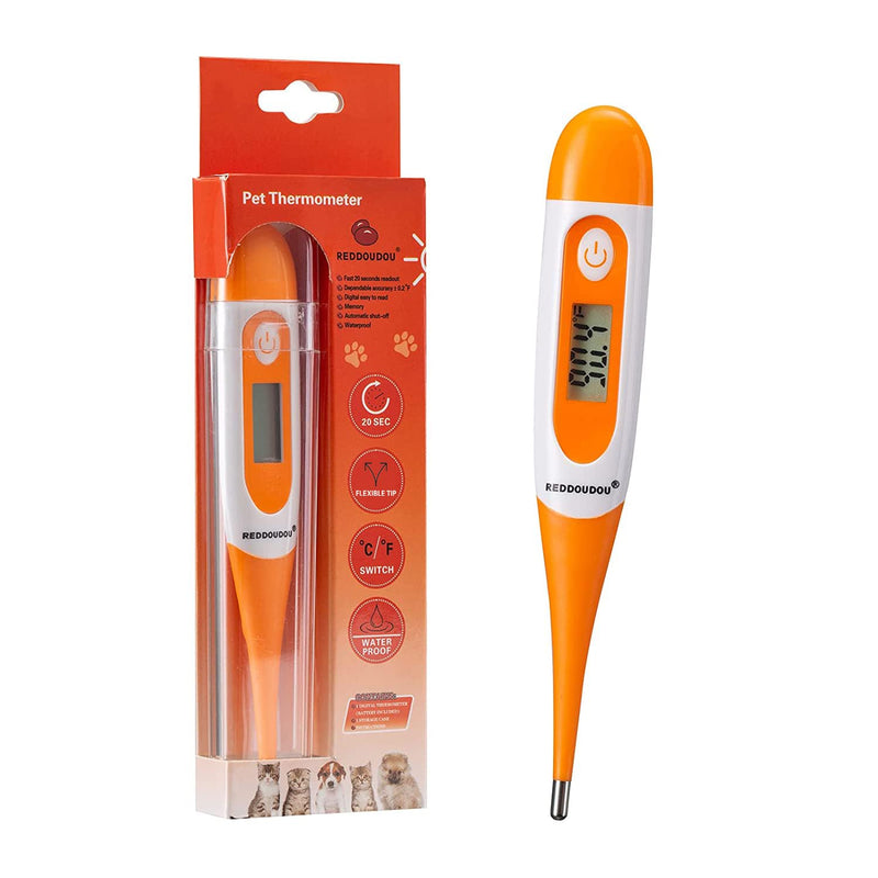 Digital Pet Thermometer for Accurate Fever Detection, Suitable for Cats/Dogs/Horse/Veterinarian, Waterproof Pet Thermometer, Fast and Accurate Measurements in 20 Seconds (Orange) Orange - PawsPlanet Australia