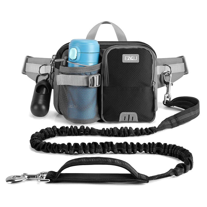 ETACCU Hands Free Dog Leash with Phone Pouch, Water Bottle Holder - Adjustable Waist Belt 19-38 Inch Belt Leash for Running, Reflective Shock Absorbing 37"-54" Extendable Black - PawsPlanet Australia