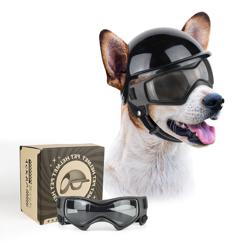PETLESO Dog Goggles for Small Dogs with Helmet, 2pcs Dog Sunglasses and Dog Helmet Set for Small Medium Dog Outdoor Driving Walking, Black - PawsPlanet Australia
