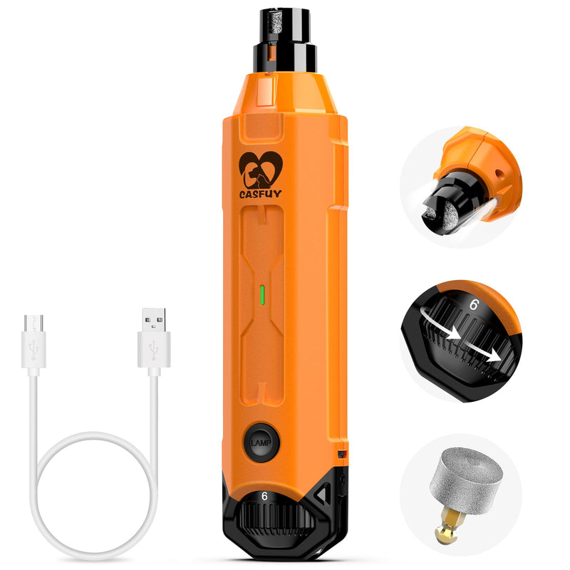 Casfuy 6-Speed Dog Nail Grinder - Newest Enhanced Pet Nail Grinder Super Quiet Rechargeable Electric Dog Nail Trimmer Painless Paws Grooming & Smoothing Tool for Large Medium Small Dogs (Orange) C-Orange - PawsPlanet Australia