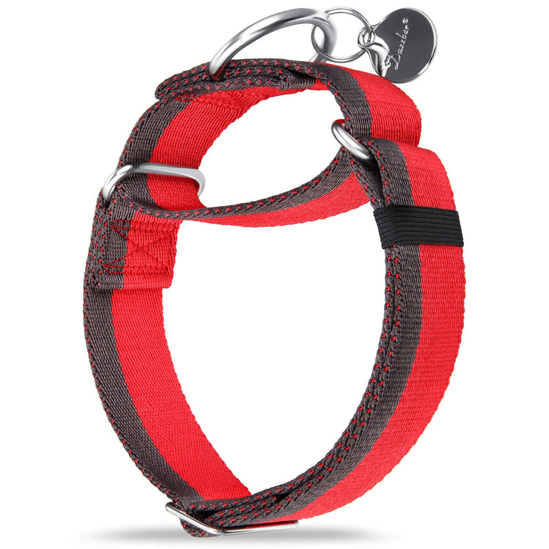Martingale Collar 1.5 Inch Wide 1200D Extra Strong Nylon Dog Collar, No Pull Heavy Duty Dog Collar with 2-Color Stripe for Medium to XLarge Dogs (Medium, 1 1/2 Inch Wide, Red & Grey) Medium, 1 1/2 Inch Wide - PawsPlanet Australia