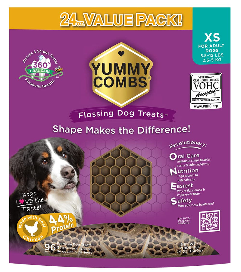 Yummy Combs Dog Dental Treats – Vet VOHC Approved – Delicious Chicken Protein – Removes Tartar with Cleaning Comb Shape – Dental Dog Treats for Extra Small Dogs (24oz, 96 Count) 24 Ounce - PawsPlanet Australia