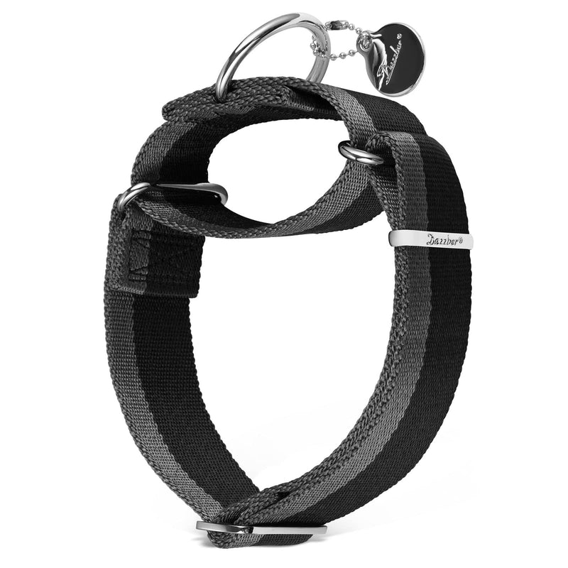 Martingale Collar 1.5 Inch Wide 1200D Extra Strong Nylon Dog Collar, No Pull Heavy Duty Dog Collar with 2-Color Stripe for Medium to XLarge Dogs (Medium, 1 1/2 Inch Wide, Black & Grey) Medium, 1 1/2 Inch Wide - PawsPlanet Australia