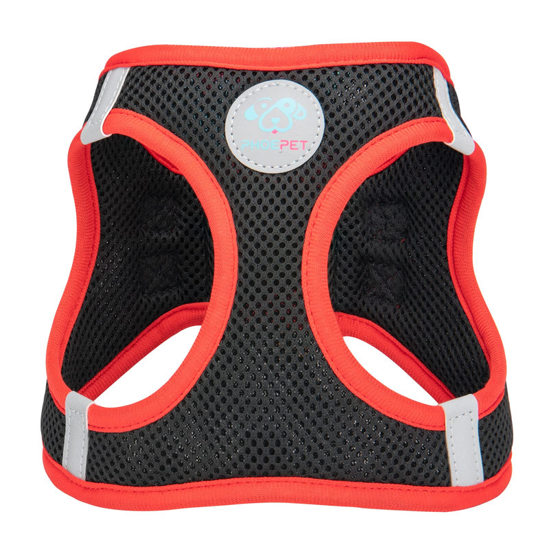 PHOEPET Step-in Dog Harness,Reflective Adjustable Dog Vest Harness, Soft Pet Walking Jacket with 2 Metal Leash Hooks for Dog and Cat(Black Base & Red Straps,S) S (Neck: 10-11”,Chest: 13-14.5”) Black Base & Red Straps - PawsPlanet Australia