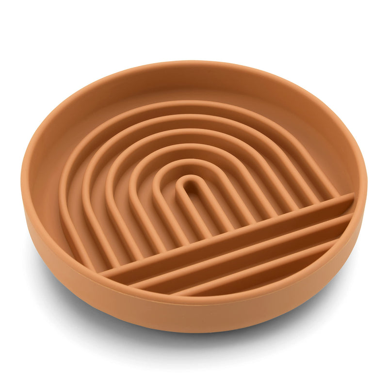 The Slowdown Bowl - Silicone Slow Feeder for Dogs & Puppies, Slow Eating, Modern Lick Mat Design, Reduces Gulping, Dishwasher Fit, for All Breed, Mealtime Challenge, Medium-Terracotta Terracotta - Rainbow Design - PawsPlanet Australia