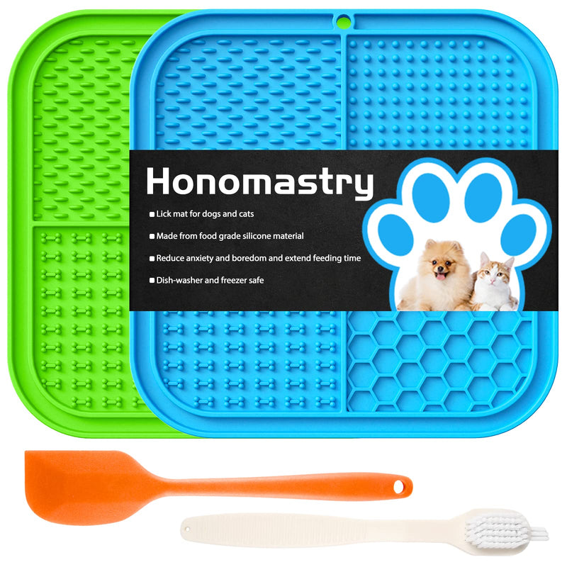 Licking Mat, Premium Lick Pad with Suction Cups for Dog Anxiety Relief, Slow Feeder Dog Bowls, Bathing, Grooming and Training, 2 Pack (Green and Blue) Blue, Green - PawsPlanet Australia