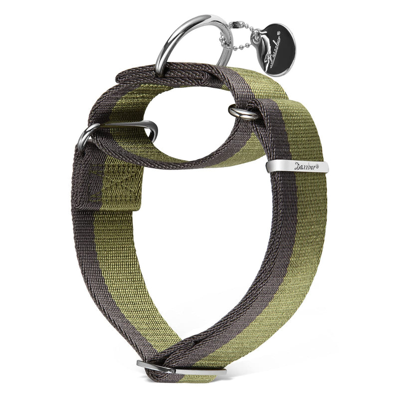 Martingale Collar 1.5 Inch Wide 1200D Extra Strong Nylon Dog Collar, No Pull Heavy Duty Dog Collar with 2-Color Stripe for Medium to XLarge Dogs (Large, 1 1/2 Inch Wide, Military Green) Large, 1 1/2 Inch Wide - PawsPlanet Australia