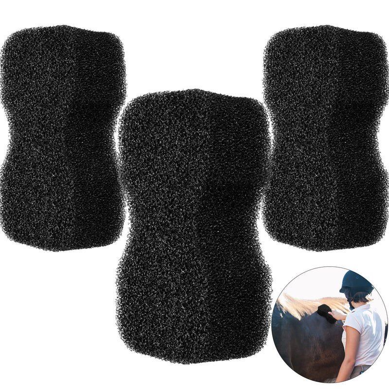 Eaasty 3 Pcs Horse Groomer Sponge Scrubber Massager Horse Grooming Brush Kit Supplies Large Soft Care for Cleaning Washing Bathing, Black, 4.33 x 7.87 x 2.56 Inch