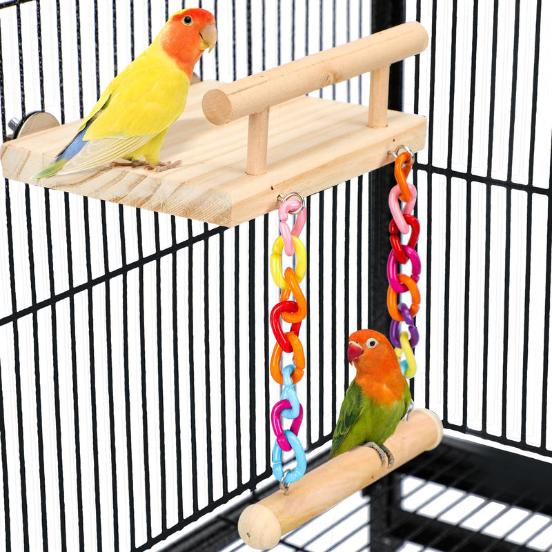 Bird Perches Cage Toys Parrot Wooden Platform Play Gyms Exercise Stands with Acrylic Wood Swing Ferris Wheel Chewing for Animals Green Cheeks, Baby Lovebird, Chinchilla, Hamster Budgie Platform+Swing - PawsPlanet Australia