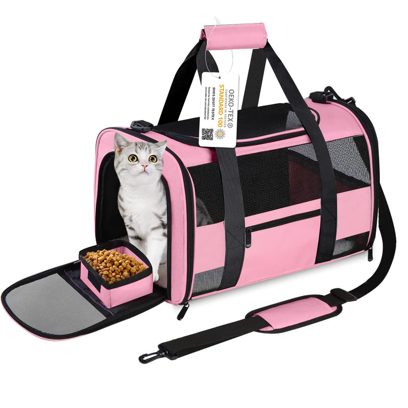 Cat Carrier Pet Carrier Airline Approved for Small Dogs Medium Cats Puppies 15 Lbs Dog Carrier with Reflective Strip, Collapsible Soft Sided Cat Travel Carriers - Pink 17” L x 11” W x 11” H - PawsPlanet Australia