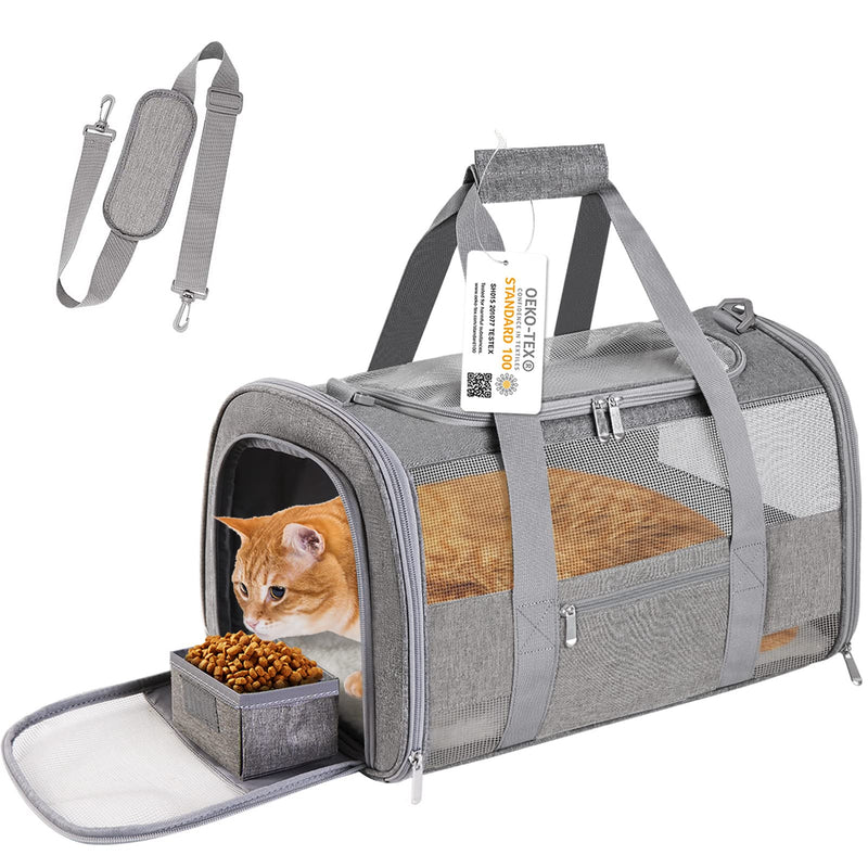 Soft Sided Cat Carrier for Small Cats Puppies up to 15 Lbs, Airline Approved Pet Carrier Collapsible Travel Puppy Carrier with Reflective Strip, Grey - PawsPlanet Australia