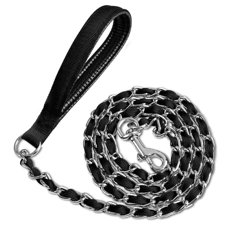 Chain Dog Leash Chew Proof, Metal Chain and Nylon Rope Pet Dog Leash with Padded Handle, Heavy Duty Leashes for Medium Large Dogs Training, Walking 6FT 3.5mm (medium & large dogs) Black - PawsPlanet Australia