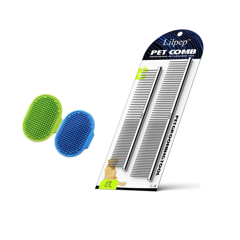 2pcs Dog Bath Brush+ Lilpep 2pcs Dog Comb - PawsPlanet Australia