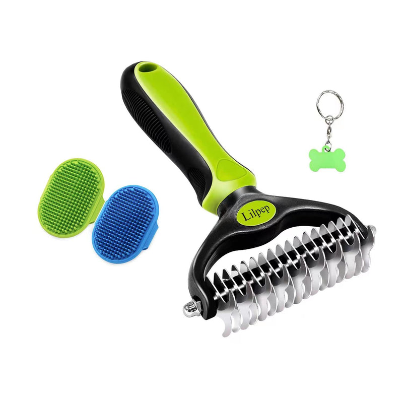 2 PCS Dog Bath Brush Dog Grooming Brush+Lilpep Pet Grooming Tool, Double-Sided Professional Grade Undercoat rake - PawsPlanet Australia