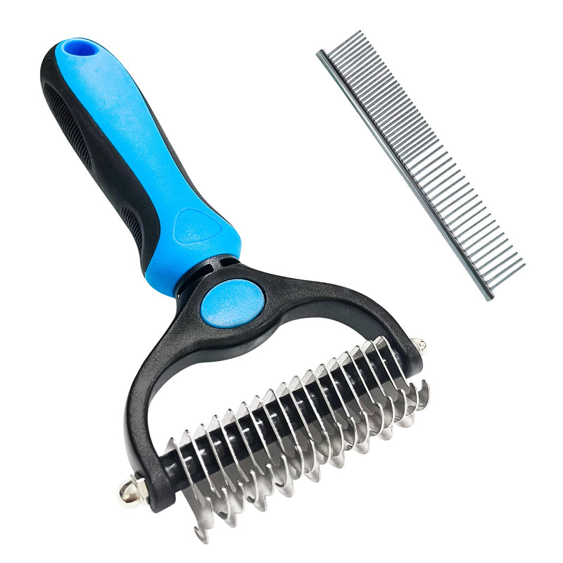 Shudyear Dog Grooming Brush and Metal Comb, Pet Grooming Brush, Cat Brush Deshedder Brush Dogs Shedding Tool for Long matted Haired Pets With steel comb - PawsPlanet Australia