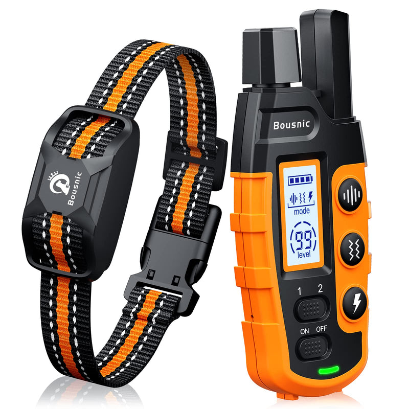 Bousnic Dog Shock Collar - 3300Ft Dog Training Collar with Remote for 5-120lbs Small Medium Large Dogs Rechargeable Waterproof e Collar with Beep (1-8), Vibration(1-16), Safe Shock(1-99) (Orange) Orange - PawsPlanet Australia