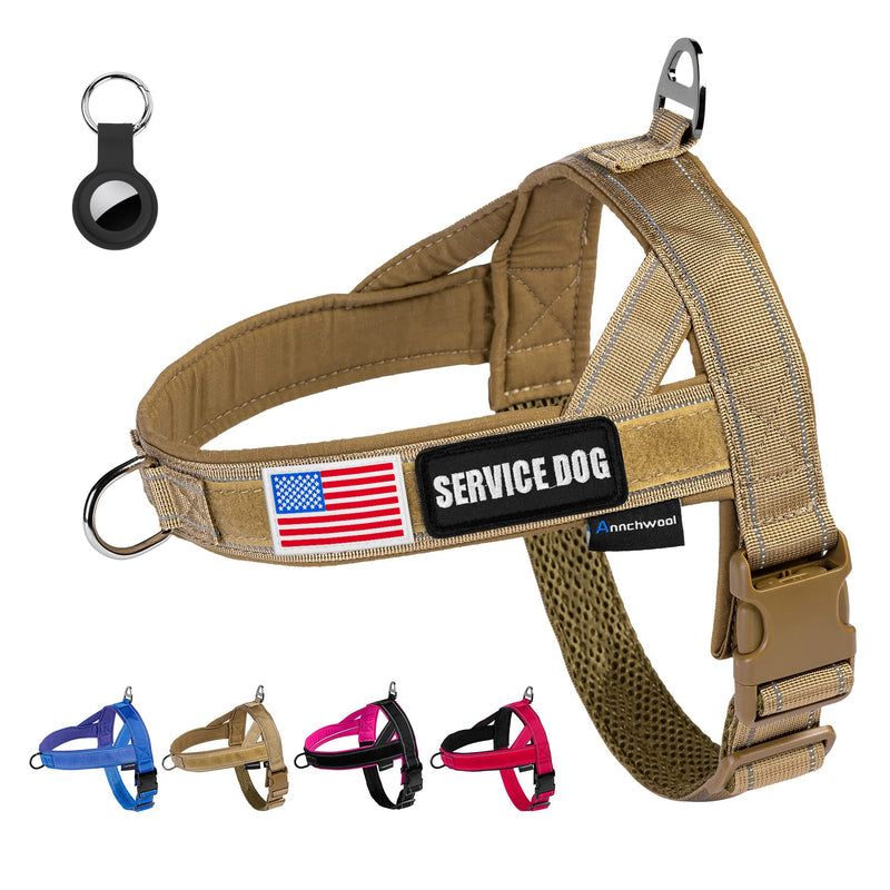 Annchwool No Pull Dog Harness with Airtag Case and Two Patches,Quick Fit and Reflective Escape Proof Dog Harness,Easy for Training Walking Vest Harness for Small & Medium and Large Dogs(Brown,S) - PawsPlanet Australia