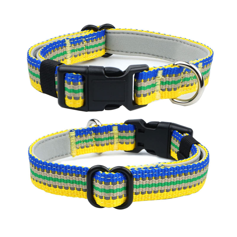Dog Collar,Reflective Adjustable Collar S(Width3/4’’ ,Neck 11’’-16’’) Yellow/Blue - PawsPlanet Australia