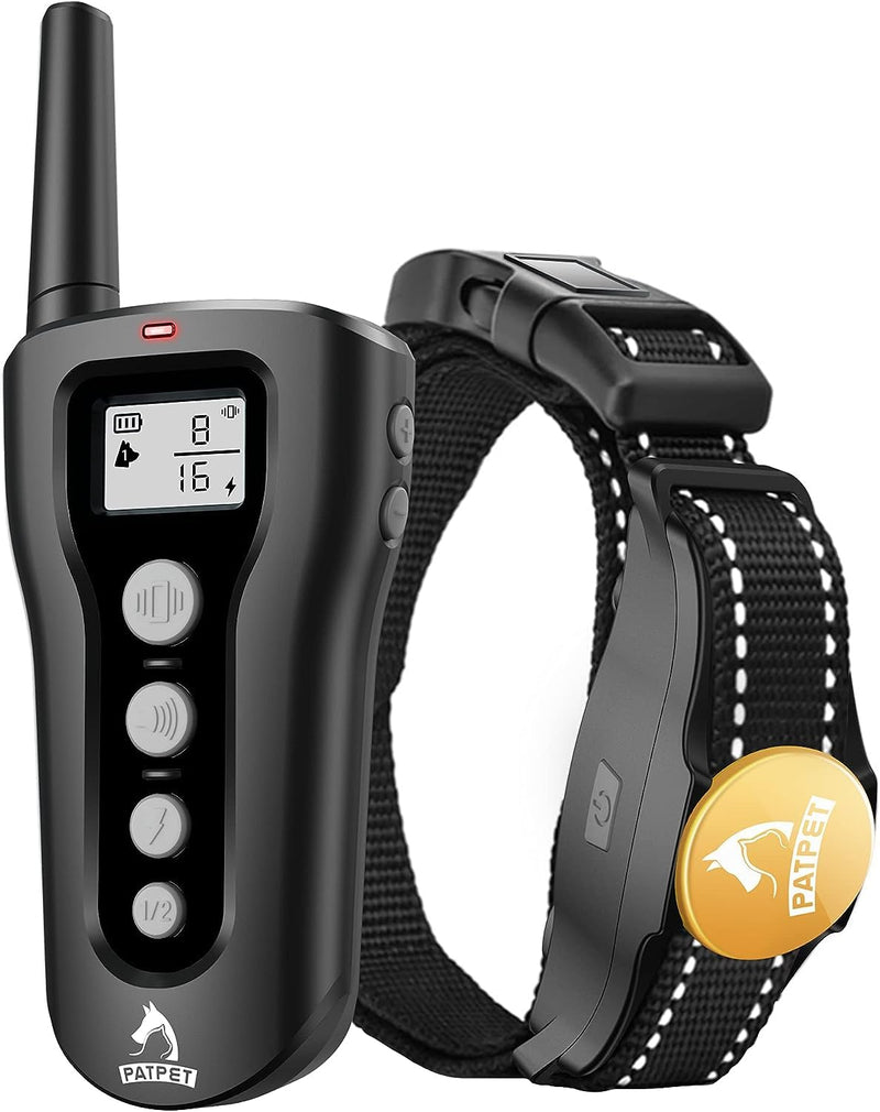PATPET Dog Training Collar - Rechargeable Dog Training Collar with Remote for Medium Large Dogs 1000Ft Remote Range 3 Training Modes IPX7 Waterproof Black One Receiver - PawsPlanet Australia