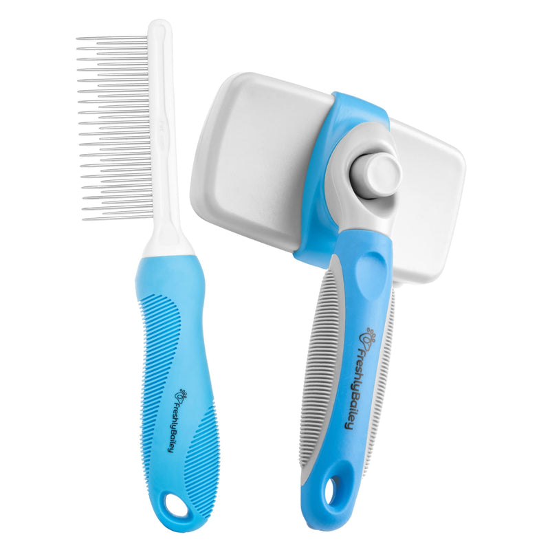 Self Cleaning Slicker Brush and Dual Length Pet Comb For Cats and Dogs - PawsPlanet Australia