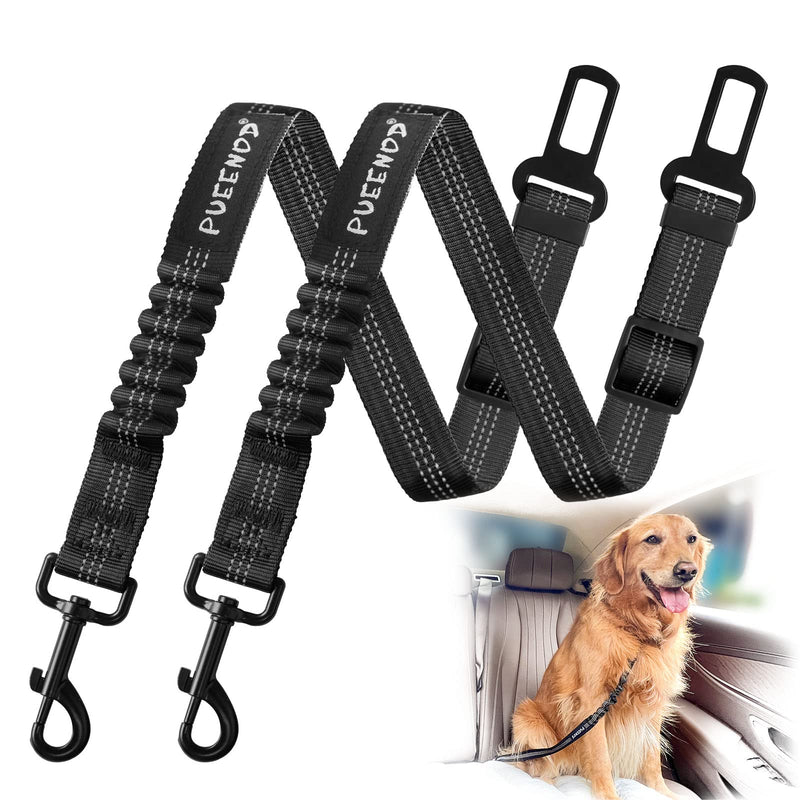 2 Pack Dog Seat Belt Adjustable Dog Car Seatbelts for Vehicle Nylon Pet Safety Seat Belt with Elastic Bungee Buffer Reflective & Durable Car Harness for Dogs Black + Black - PawsPlanet Australia