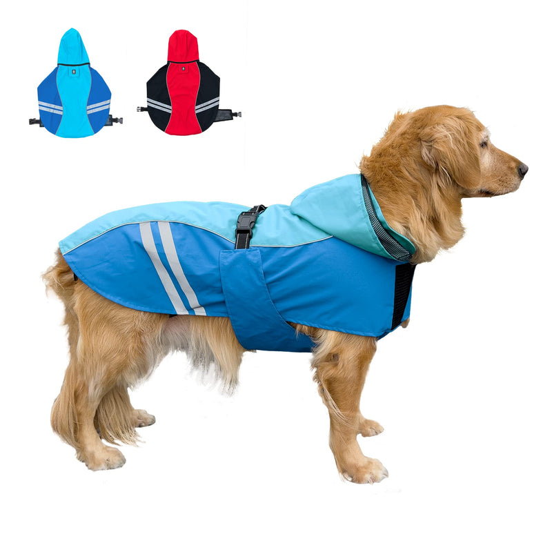 Waterproof Dog Raincoats with Hood for Medium Large Dogs, Poncho with Reflective Strap, Lightweight Jacket with Leash Hole. Blue - PawsPlanet Australia