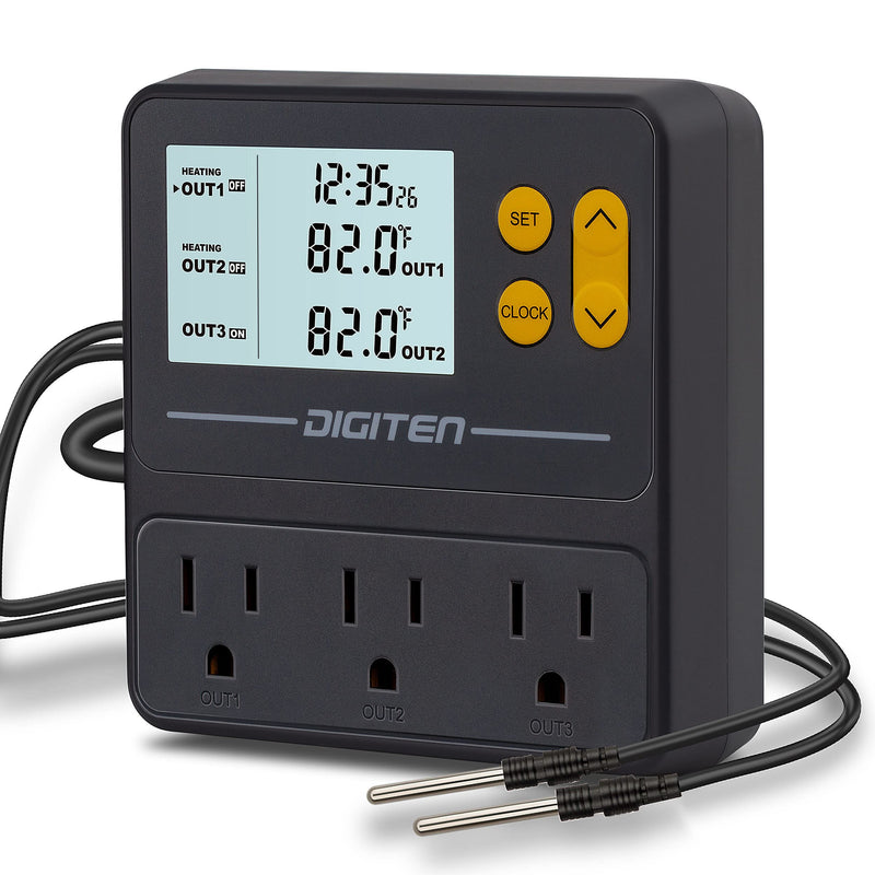 DIGITEN Reptile Temperature Controller with Timer Day-Night,3-Stage Outlet Thermostat Cooling Heating Mode Temperature Controlled for Ball Pythons,Mushroom,Fermentation,Bearded Dragon - PawsPlanet Australia