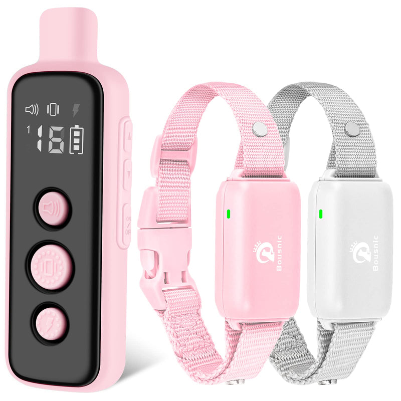 Bousnic Dog Shock Collar for 2 Dogs - (8-120lbs) Waterproof Rechargeable Electric Dog Training Collar with Remote for Small Medium Large Dogs with Beep Vibration Safe Shock Modes(Pink) Pink - PawsPlanet Australia