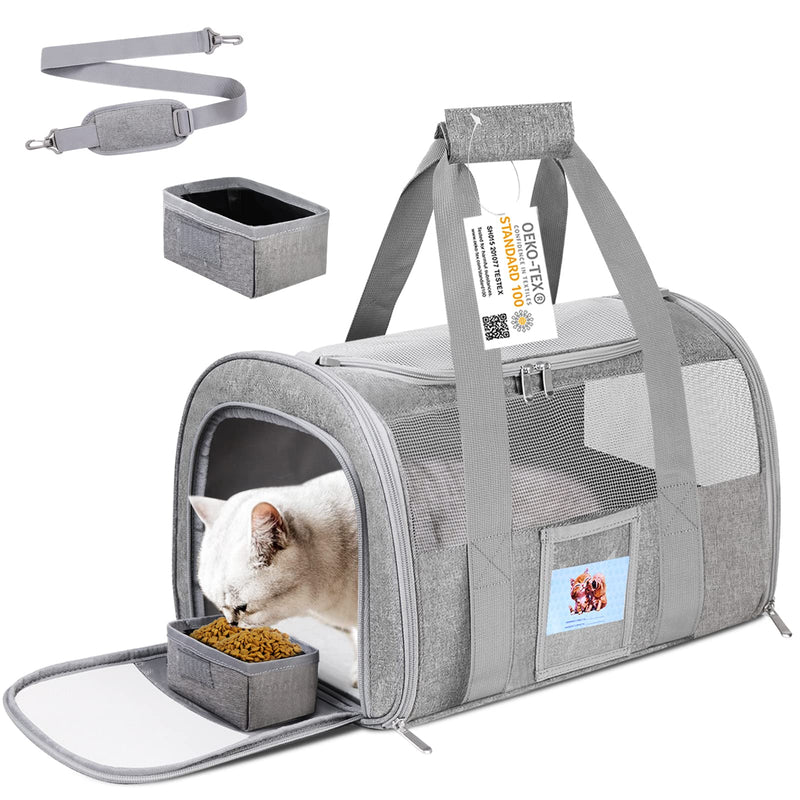 Cat Carrier, Dog Carrier, Pet Carrier Airline Approved for Small Dogs, Kitten Carriers Under 15lb, Collapsible Soft Sided TSA Approved Travel Carrier-Grey Grey - PawsPlanet Australia