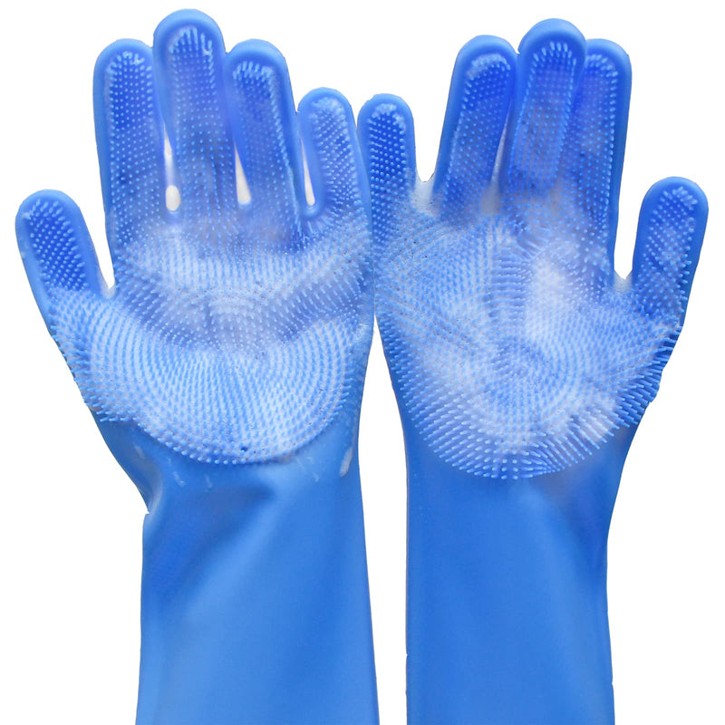 Pet Grooming Gloves, Dog Washing Gloves with High-Density Teeth, Heat Resistant Silicone Cat Hair Remover with Enhanced Five Finger Design, Bathing and Massaging for Dogs and Cats Blue