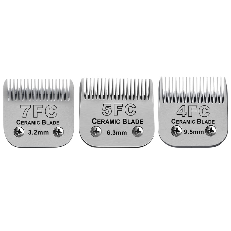Size 7FC/5FC/4FC Detachable Pet Dog Grooming Clipper Ceramic Blades set,Compatible with Andis,Oster A5,Wahl KM Series Clippers,Cut Length 1/8"(3.2mm) to 3/8”(9.5mm),3 pack 7FC+5FC+4FC - PawsPlanet Australia