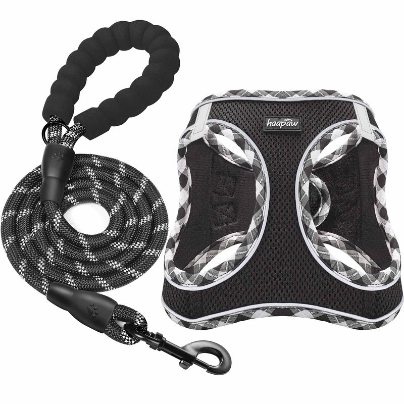 haapaw Dog Harness with Leash Set, No Pull Adjustable Reflective Step-in Puppy Harness with Thickened Padded Vest for Extra-Small/Small Medium Dogs M Black - PawsPlanet Australia