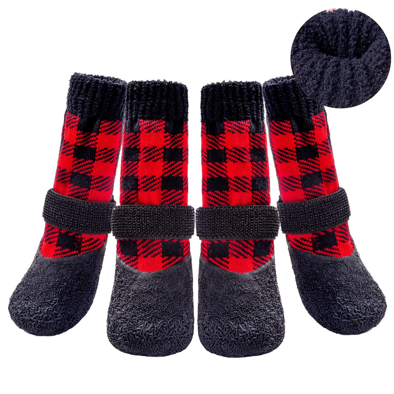 BINGPET Anti-Slip Dog Socks,Waterproof Paw Protectors with Reflective Straps Traction Control for Indoor & Outdoor Wear, 4pcs Red Large - PawsPlanet Australia