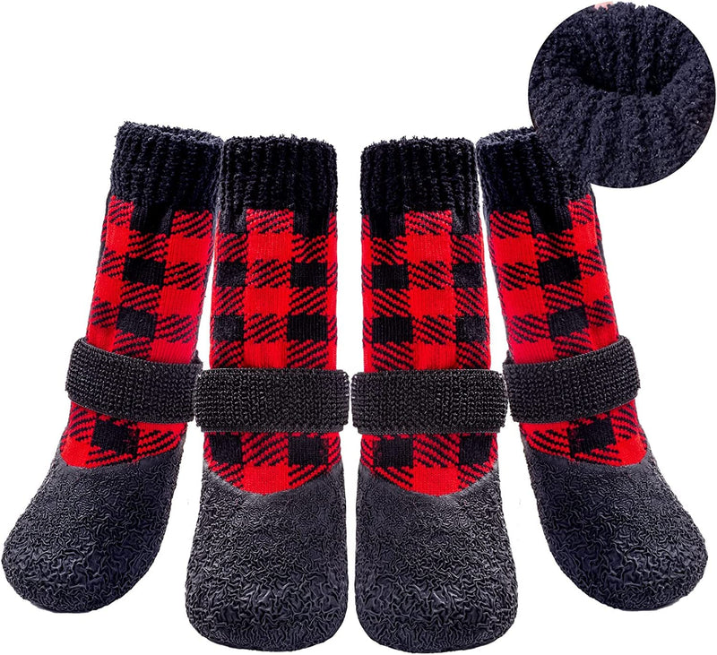 BINGPET Anti-Slip Dog Socks,Waterproof Paw Protectors with Reflective Straps Traction Control for Indoor & Outdoor Wear, 4pcs Red XX-Large - PawsPlanet Australia