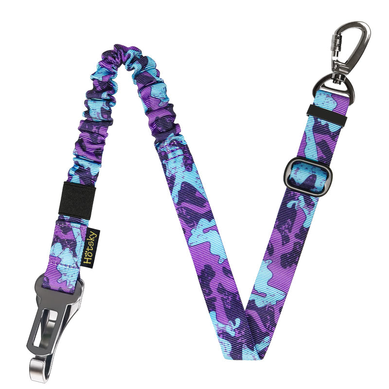 Hotsky Dog Seat Belt Adjustable Safety Seatbelt 3-in-1 Car Harness for Dogs in Car Nylon Elastic Bungee Buffer Tether with Clip Hook Latch Buckle Swivel Zinc Alloy Carabiner Purple Camo